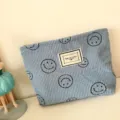 Blauer Kord Kosmetiktasche mit Smiley Gesicht niedliche Reißverschluss Kulturbeutel Etui - Blauer Cord Smiley