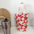 Sac cabas mignon en toile pour gourde avec imprime chat chanceux, porte-tasse portable. - Chat de la Fortune Rouge