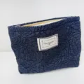 Dark blue rose pattern cosmetic bag portable travel makeup storage pouch stylish versatile - Jacquard Black Large Flower