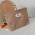 Solid color corduroy cosmetic bag portable travel zipper pouch toiletry storage organizer - Corduroy Dusty Pink