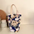 Joli sac cabas en toile de dessin animé pochette isotherme portable pour tasse. - Bleu Marine Animal Dessin Animé