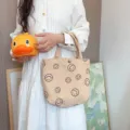 Corduroy Shopper Tasche süßes Smiley Gesicht khaki große Kapazität Retro Handtasche Alltag - Khaki Smiley-Gesicht