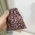 Kordfleck Kordelzug Beutel Klein Tragbare Kosmetiktasche Reise Aufbewahrung Rosa Blumen - 14cmx16cm / Marmeladenviolett