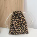 Kordsamt Leopardenmuster Kordelzug Beutel, tragbare Kosmetik Aufbewahrungtasche für Reisen. - 14cmx16cm / Brauner Leopard