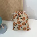 Kordelzugtasche aus Kord tragbare Hautpflege Kosmetik Aufbewahrungstasche kleine Stofftasche - 14cmx16cm / Orangefarbene Blume