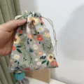 Kordfleck kleiner Kordelzug Beutel Kosmetik Aufbewahrungetasche Reise Staubbeutel Blumen - 14cmx16cm / Frisches Bohnenpastengrün Floral