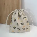 Corduroy Kordelzug Beutel beige mit Tulpenmuster Kosmetiktasche Reise Aufbewahrungstasche - 14cmx16cm / Gelbe Tulpe