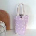 Sac cabas en toile à marguerites violettes, housse de gourde mignonne et pochette de rangement. - Fond Violet Marguerite