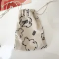 Kordelzug Kosmetiktasche aus Kord mit süßem Bärenmuster kleine Make-up Aufbewahrungstasche - Beiger Bär