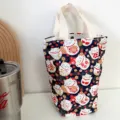 Joli sac cabas en toile chat porte-bonheur, housse de tasse d'eau portable et mignonne. - Chat de la Fortune Noir