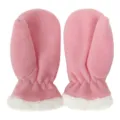 Gedetailleerd overzicht van roze fleece kinderwanten met gezellige witte pluche boorden - S / Roze