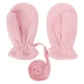 Pink fleece baby mittens detail, soft texture and neck string for winter cold protection. - Size S (3-18 Months) / Pink