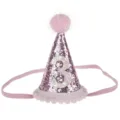 Cappello da festa di compleanno rosa glitterato con fascia elastica, numero 3 per bambini. - Bordo Rosa Numero 3 / Rosa