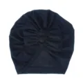 Details of soft knit pleated bow baby turban hat, dark blue infant hat for spring summer. - One Size / Black