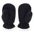 Details van de donkerblauwe comfortabele fleece kinderwanten met warme pluche boorden. - Marineblauw