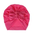 Soft knitted baby turban hat with cute triple bow knot design for infants and toddlers daily wear. - One Size / Rose Red