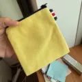 Yellow canvas zipper coin purse, portable square storage bag with stylish ribbon detail. - Light Yellow