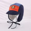 Kinder Winter Trapper Mütze farbblock Ohrklappen Pilotenmütze warm Fleece Skimütze - Marineblau