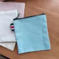 Canvas square zipper coin purse portable mini travel storage pouch solid color minimalist design. - Light Blue