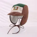 Kinder Retro Farblock Fleece gefuetterte Bombermuetze Winter warme Ohrenklappen Mütze - Kaffeebraun