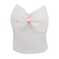 Gorro de punto blanco para recién nacido con gran lazo y cinta rosa para otoño y uso diario. - 0-3M / Blanco puro