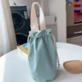 Einfarbiges Leinwand Wasserflasche Tasche tragbarer Thermosbeutel Kordelzug Beutel - Mittel (Für Schmorbecher/Großen Becher) / Durchmesser 15cm / Bohnengrün
