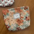 Corduroy floral cosmetic bag portable zipper travel makeup pouch everyday storage organizer - National Style Floral Mini Makeup Bag