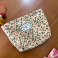 Corduroy small floral cosmetic bag, portable zipper makeup pouch for travel and daily storage. - Small Red Flower Mini Makeup Bag
