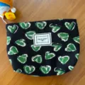 Cute black corduroy heart print cosmetic bag, portable zipper makeup pouch for travel use. - Green Heart Mini Makeup Bag