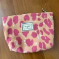 Pink leopard print cosmetic bag with zipper, portable canvas makeup pouch for daily travel use. - Rose Red Leopard Mini Makeup Bag