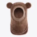 Cute brown plush bear ear balaclava hat, warm winter windproof baby hooded scarf detail. - One Size / Brown Khaki