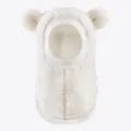 Soft fluffy plush detail of winter baby bear ear balaclava hat, warm fleece lining texture. - One Size / White