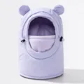 Children fleece winter hat detail view, cute bear ears, windproof purple hood for kids. - One Size / Purple
