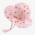 Pink baby sun hat with cute strawberry print and adjustable chin strap for kids. - Pink Strawberry