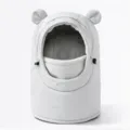 Close-up detail view of children warm windproof winter hat with cute bear ears. - One Size / Light Gray