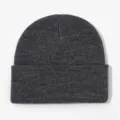 Close-up detail of the dark grey knitted beanie showing fine textured fabric and warm winter cuff. - Size S (3 Months - 1 Year) / Deep Heather Grey