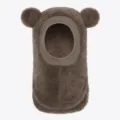 Braune Fleece Kinder Sturmhaube Detailansicht, süße Bärenohren Winter warme Mütze Schal. - Einheitsgröße / Kaffeebraun