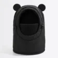 Kids black thermal winter balaclava hood with cute bear ears windproof outdoor ski hat detail - One Size / Black