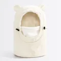 Kids windproof warm balaclava hat with cute bear ears and neck protection design. - One Size / Beige