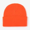 Orange knitted beanie detail shot, soft warm winter cap texture, close up view display. - Bright Orange