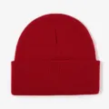 Red knitted beanie hat, warm winter pull-on cap with cuff, classic casual solid color design. - Red