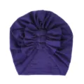 Soft knit baby turban hat with stylish bow knot detail, comfortable purple headwear for infants. - One Size / Deep purple