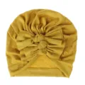 Cute baby turban hat with double bow knot, soft knitted newborn beanie for spring and summer. - One Size / Turmeric