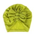 Bright green baby turban hat with a cute triple bow detail, soft knit fabric material. - One Size / Fruit Green