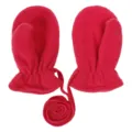Red kids winter fleece mittens with anti-loss neck strap warm baby gloves variant - Rose Red