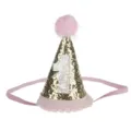 Cappello festa 1 compleanno bambino simpatico cono paillettes oro con fascia rosa neonato - Bordo Rosa Numero 1 / Oro