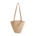 Minimalistische gewebte Stroh-Eimertasche mit feinen Lederriemen für lässigen Alltag. - M / Khaki