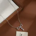 Elegant silver bow zircon clavicle necklace for women, delicate design pendant jewelry. - Bowknot Style (XL80914) / Silver