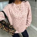 Femme Rose Imprimé Léopard Col Rond Sweatshirt Manches Longues Casual Ample Pull - S / Rose