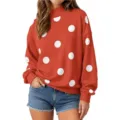 Femme pull rouge col montant manches longues a pois sweat ample decontracte haut automne - S / Hauts / Rouge
